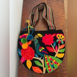 Wayuu mochila colorful Peacock floral embroidered shoulder tote bag